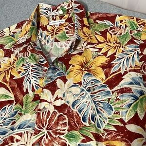 Pierre Cardin Hawaiian Shirt Camp Mens Large Cotton Button Tropical Palm